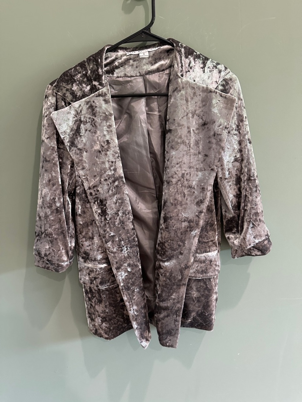 Velvet Open-Front Blazer Jacket - Gray